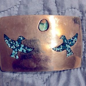 Vintage Handmade 1977 Sterling Silver Turquoise Men’s Belt Buckle